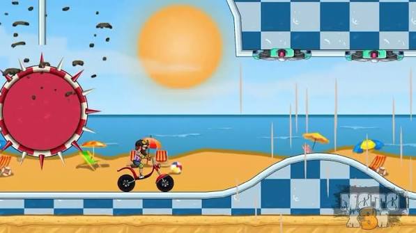 Motorcycle racing on a floating road
